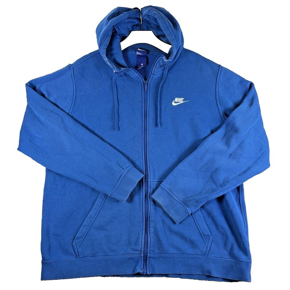 Nike Sportswear Club Fleece Full Zip Hoodie Mens XL Blue Activewear Training Gym